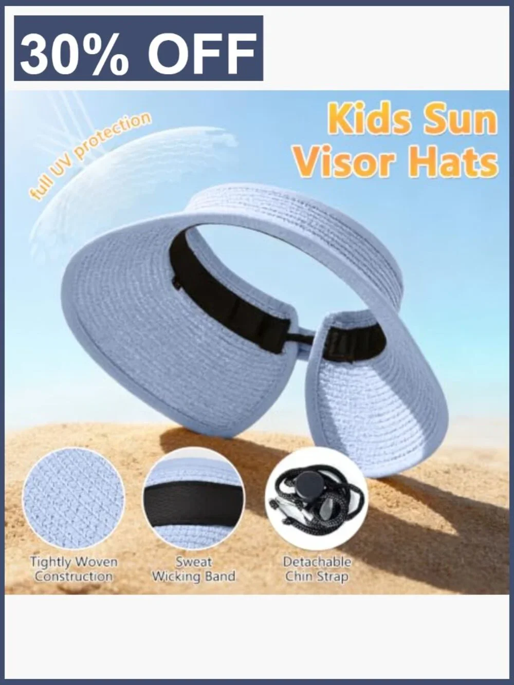 Girls Straw Sun Visor Hat Wide Brim Ponytail Beach Bow Foldable Packable Summer